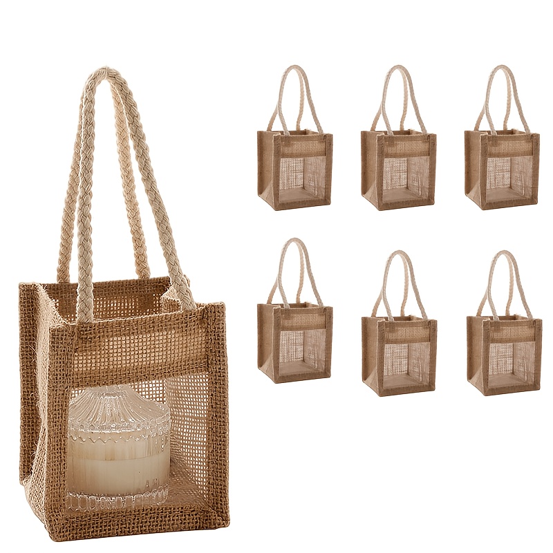 TEMU Set da 6 mini sacchetti regalo in tela di iuta con manici morbidi per damigelle, matrimonio, Natale