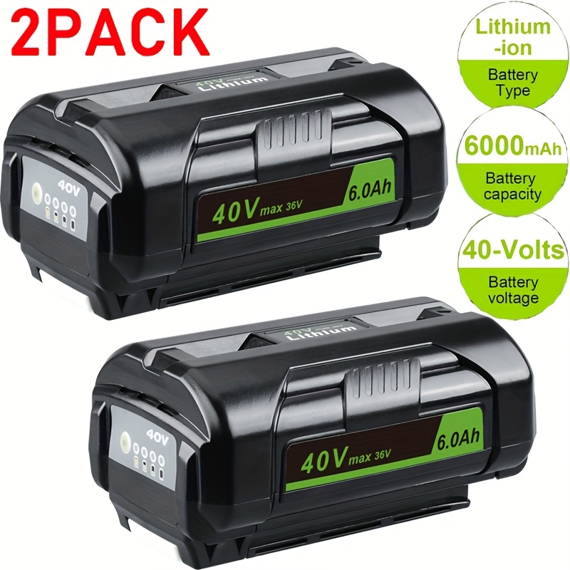 Image of 2 6.0ah For Ryobi Models 36v And 40v Max Lithium, Including Op4040, Op4026, Op4030, Op4050, Op4060a, As Well As For Ryobi 36v Battery Models Op4015, Op4061, Op40301, Op40401, Op40601, And Rbl1820g