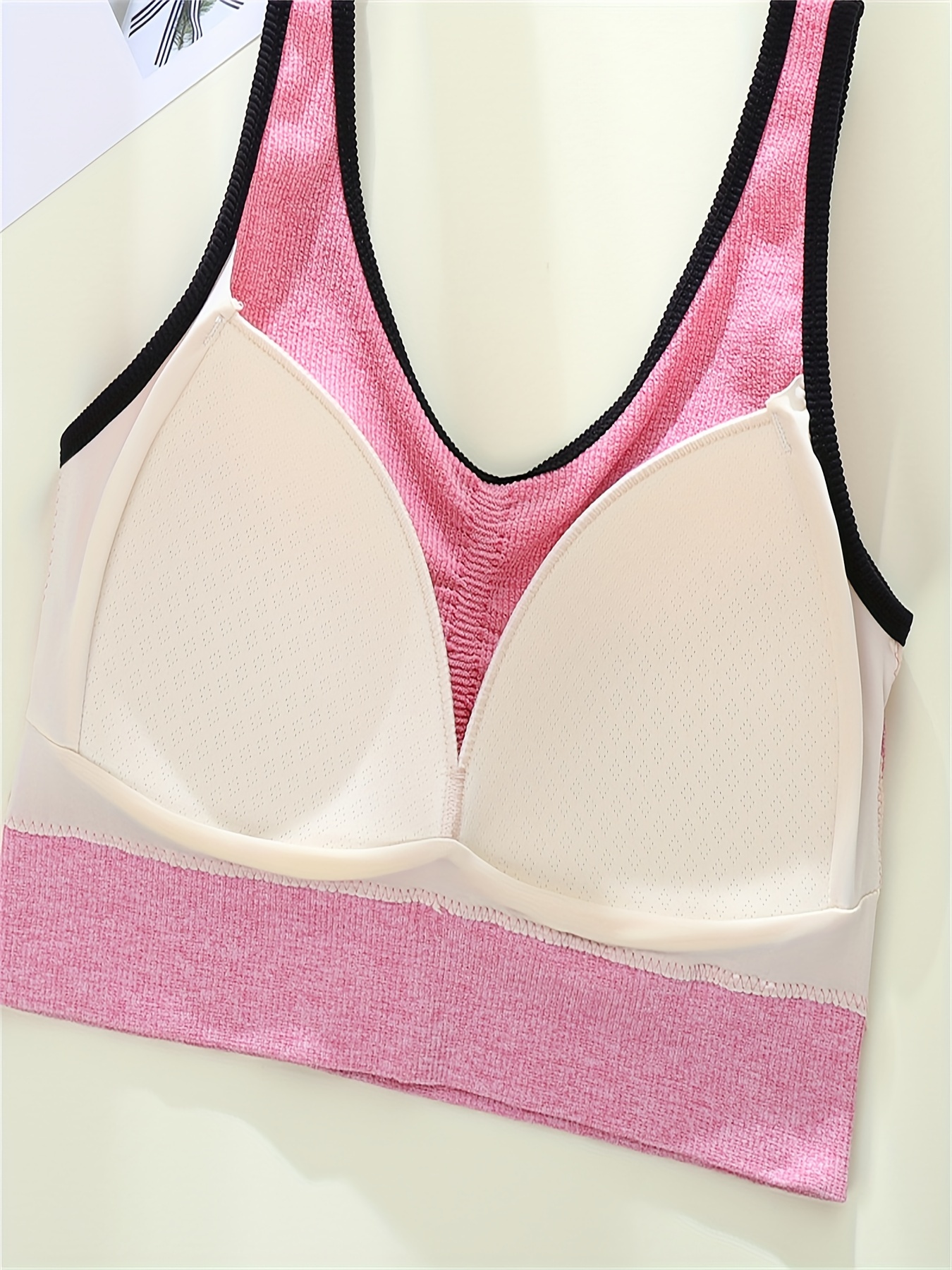 Contrast Trim Sports Bra Breathable Comfy Shockproof Workout - Temu Canada