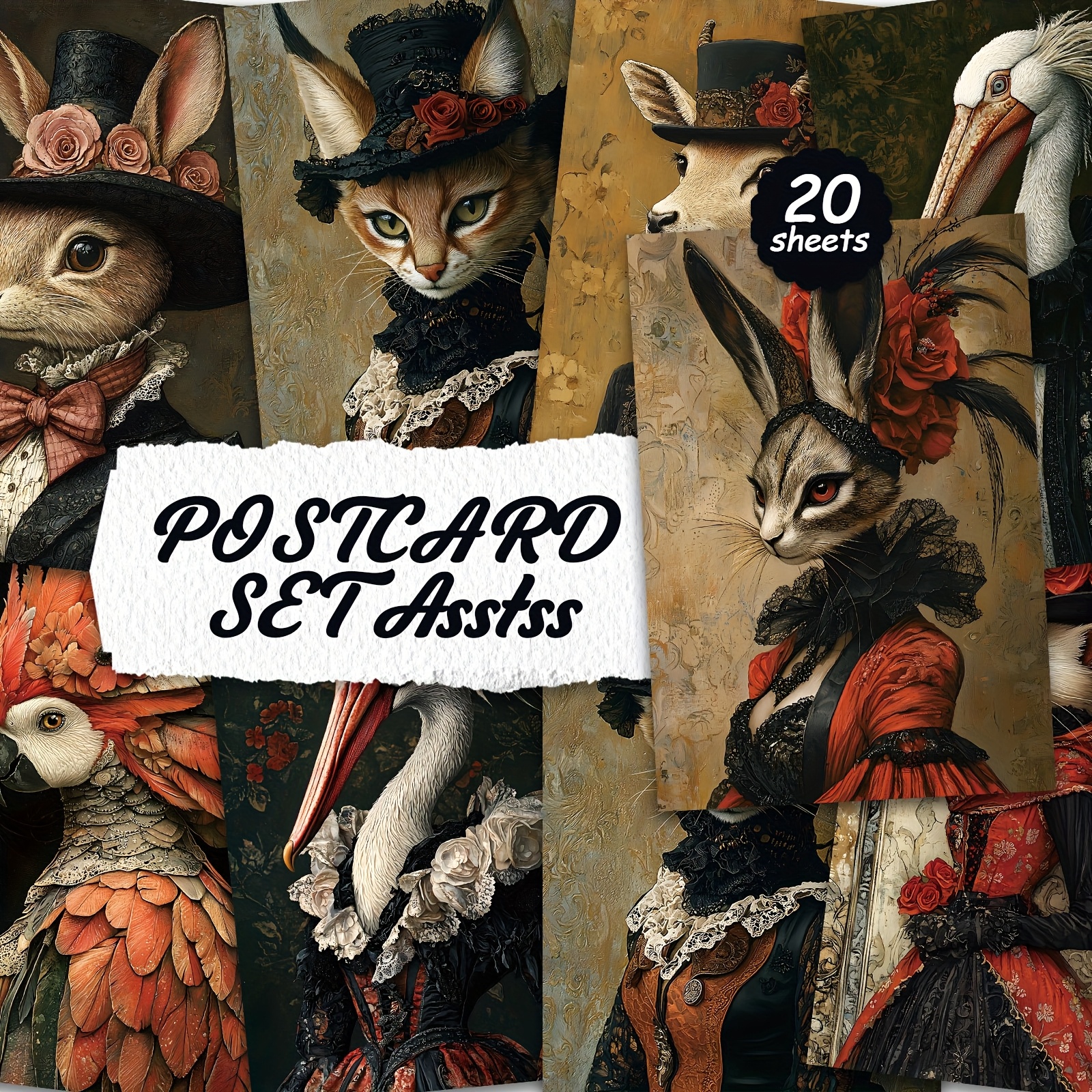 TEMU 20 Pezzi Set di Cartoline Stile Animale per Scrittura su Cartoncino, Superficie Liscia, Inglese, Trash, Biglietti d' e Creazioni Artistiche