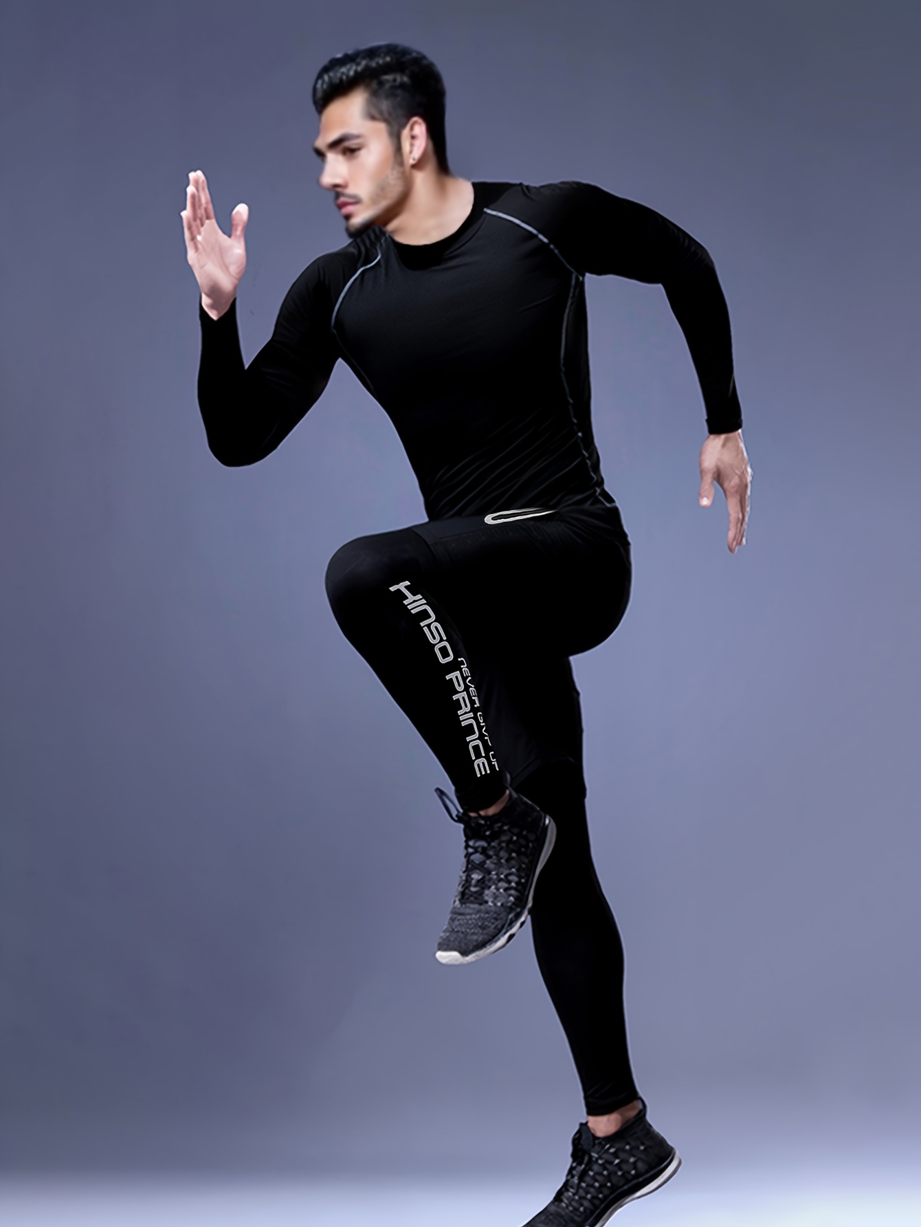 Completo Sportivo Uomo A Compressione - Maglietta Maniche Lunghe E Pantaloni, Traspirante E Ad Asciugatura Rapida, 85% Poliestere 15% Elastan