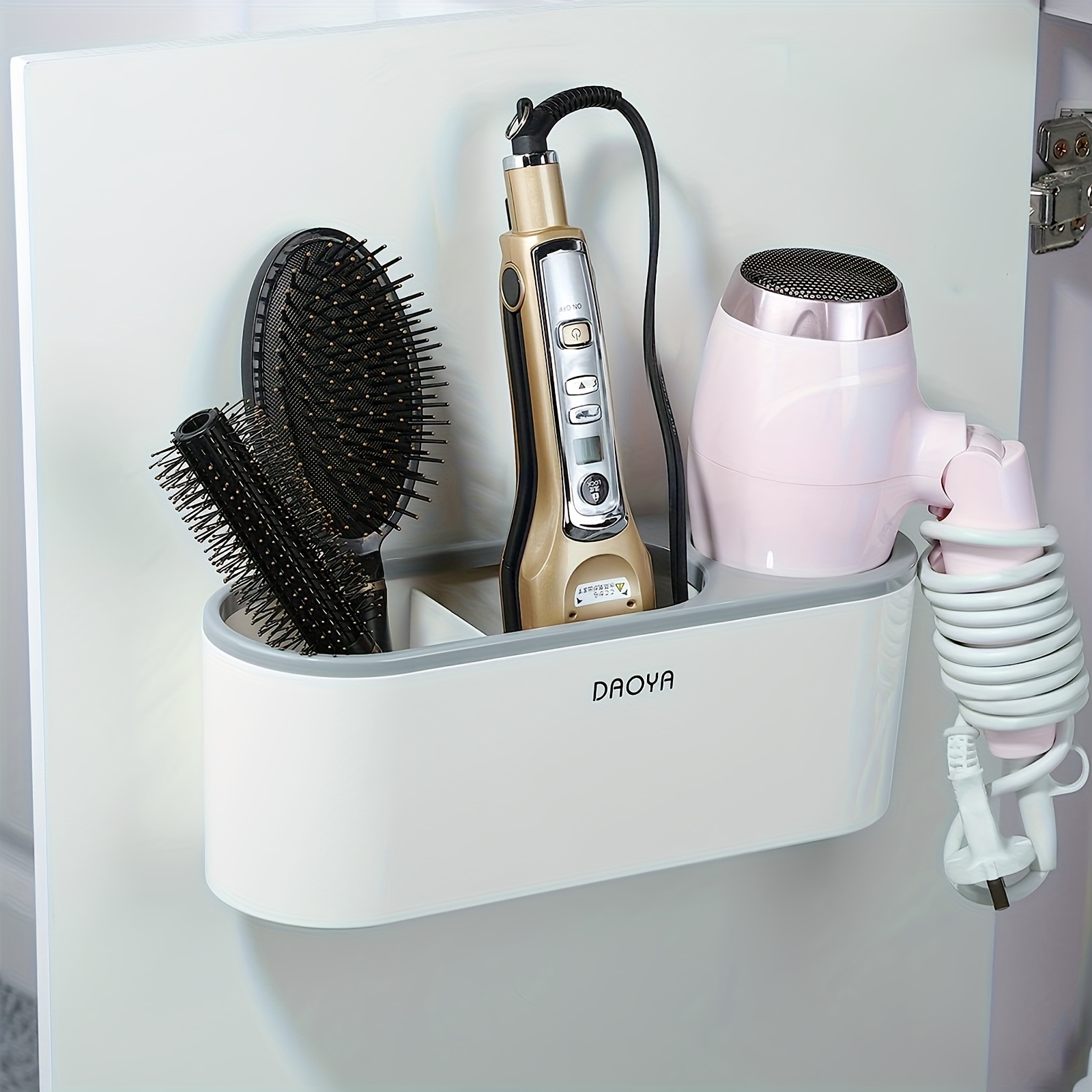 Soporte dorado para secador de pelo, soporte para secadora de pelo, montado  en la pared, organizador de herramientas para el cuidado del cabello, para
