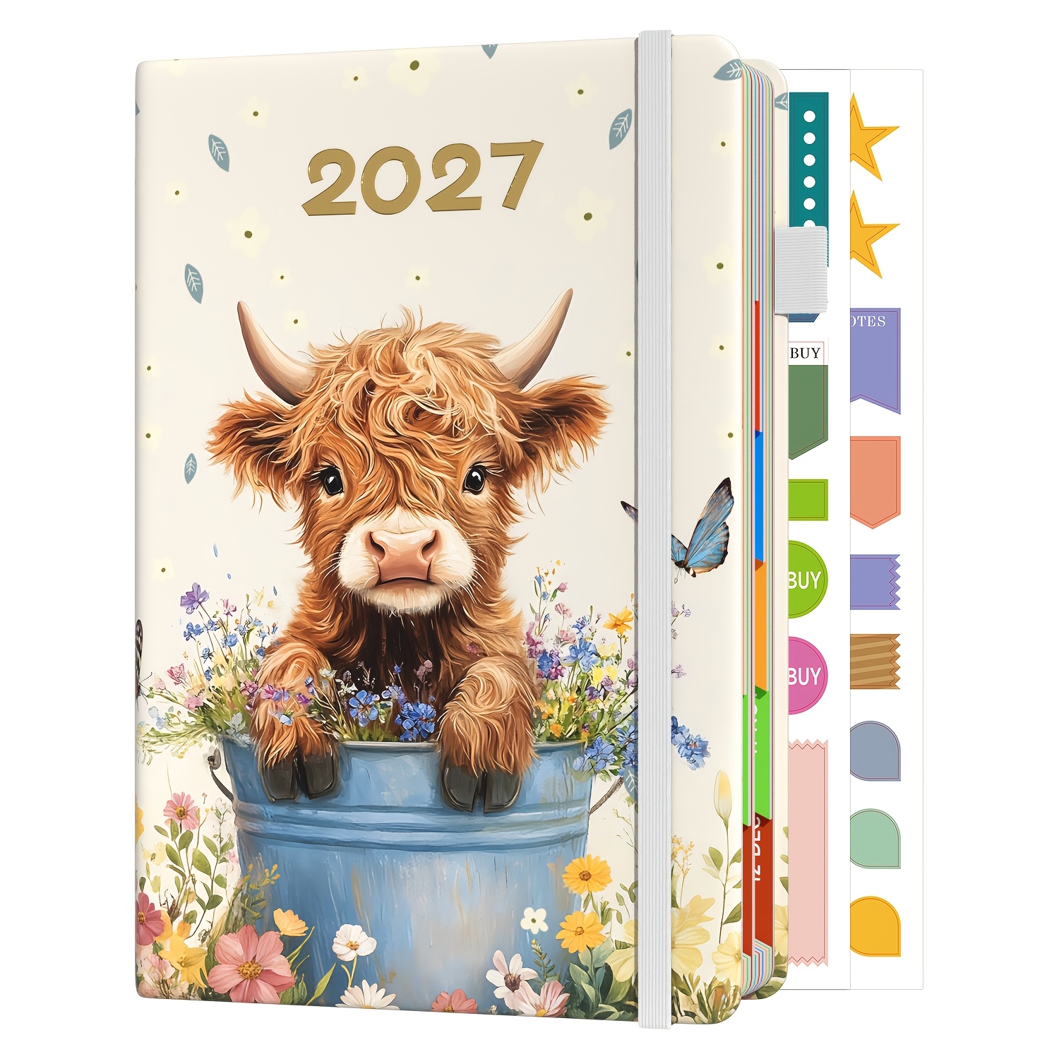 TEMU 1pc 2027 Diary A5 Page A Day, 400 Pages, 2027-december 2027 Faux Leather Hardcover Agenda Daily Planner, Monthly With Colorful Tabs, Elastic