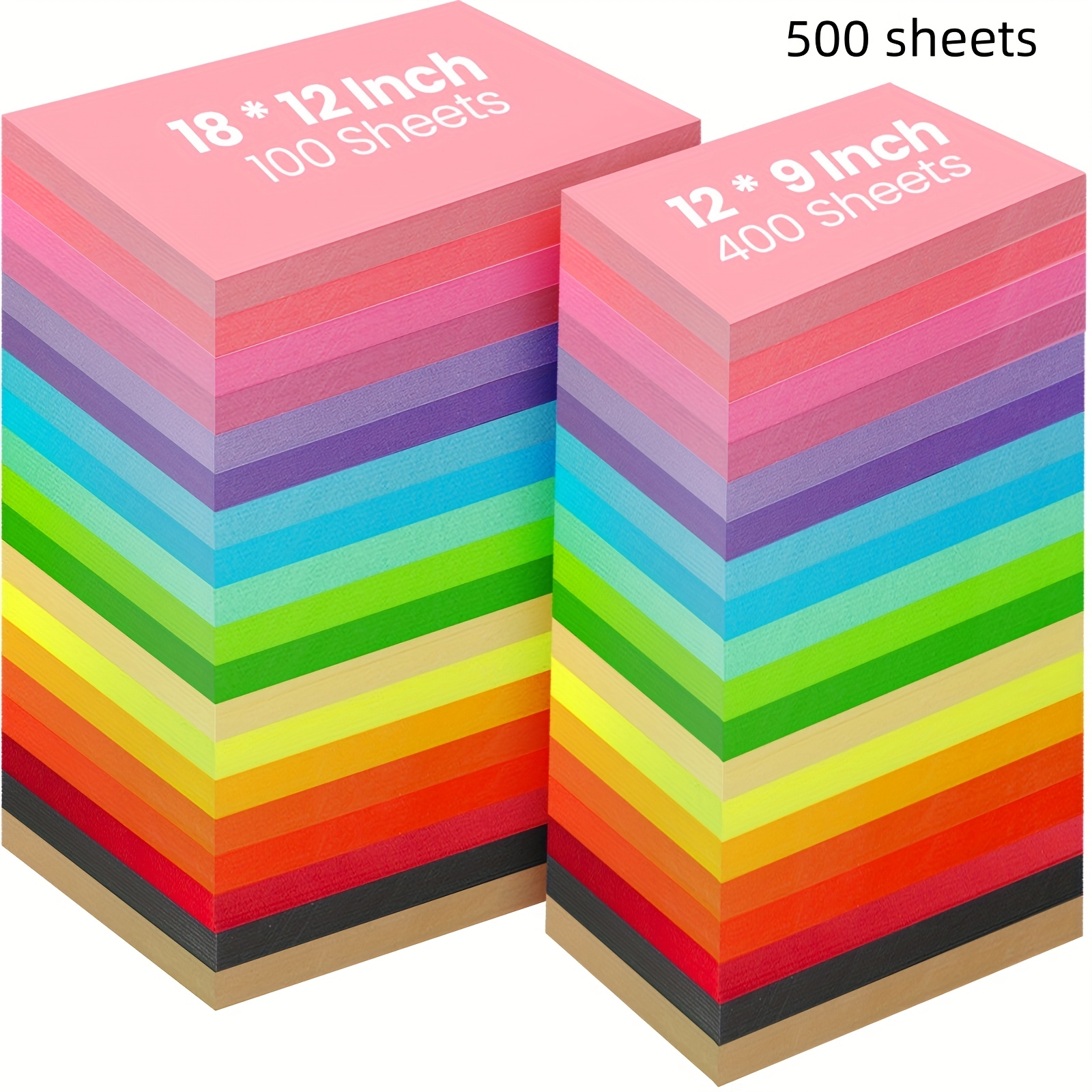 TEMU 500 Sheets Colored Construction Paper Bulk 8.5 X 11'' And 12 X 18'' Construction Paper Lightweight Art School Supplies Colorful Craft Paper