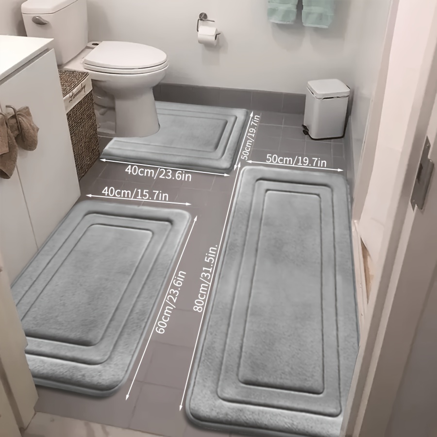 TEMU 3pcs Bathroom Carpet Set, Coral Fleece Material, Comfortable Standing Mat With U-shaped Toilet Contour, Thickened, Super Absorbent And Soft