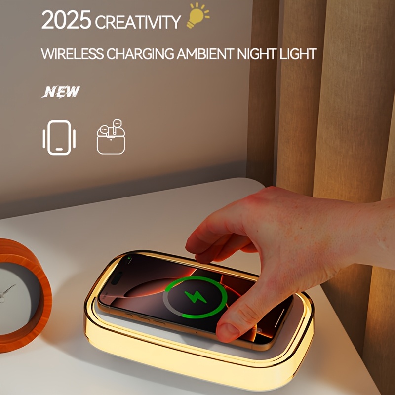 A 15W Wireless Charger with Ambient Touch Dimming, a Multifunctional Fast Charging Station Suitable for Huawei And Apple Devices, Wireless Charging for Headphones, Desktop Lighting, Essential for Professionals in Offices And Bedrooms