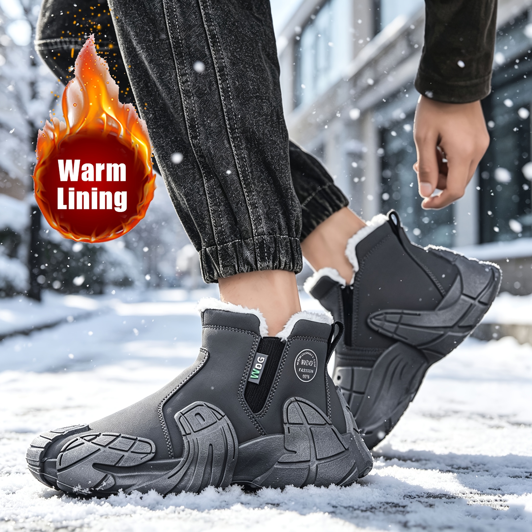 Solid Color Trendy Men Snow Boots, Rugged Outdoor Functional Shoes