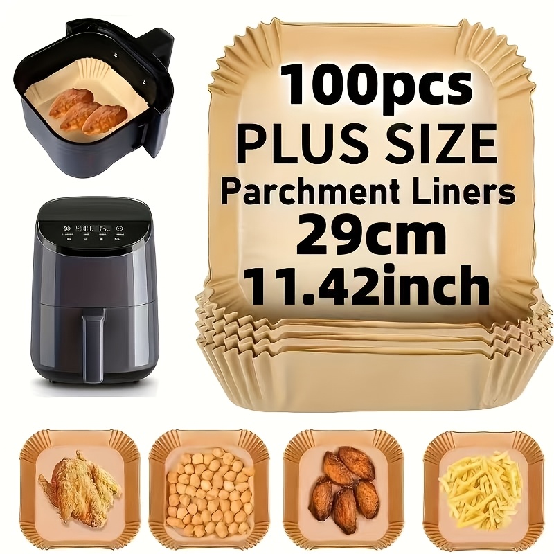 TEMU Lot de 50/100 doublures pour friteuse à air - Grand papier de cuisson antiadhésif et -graisse, parfait pour des ailes de , des frites et des