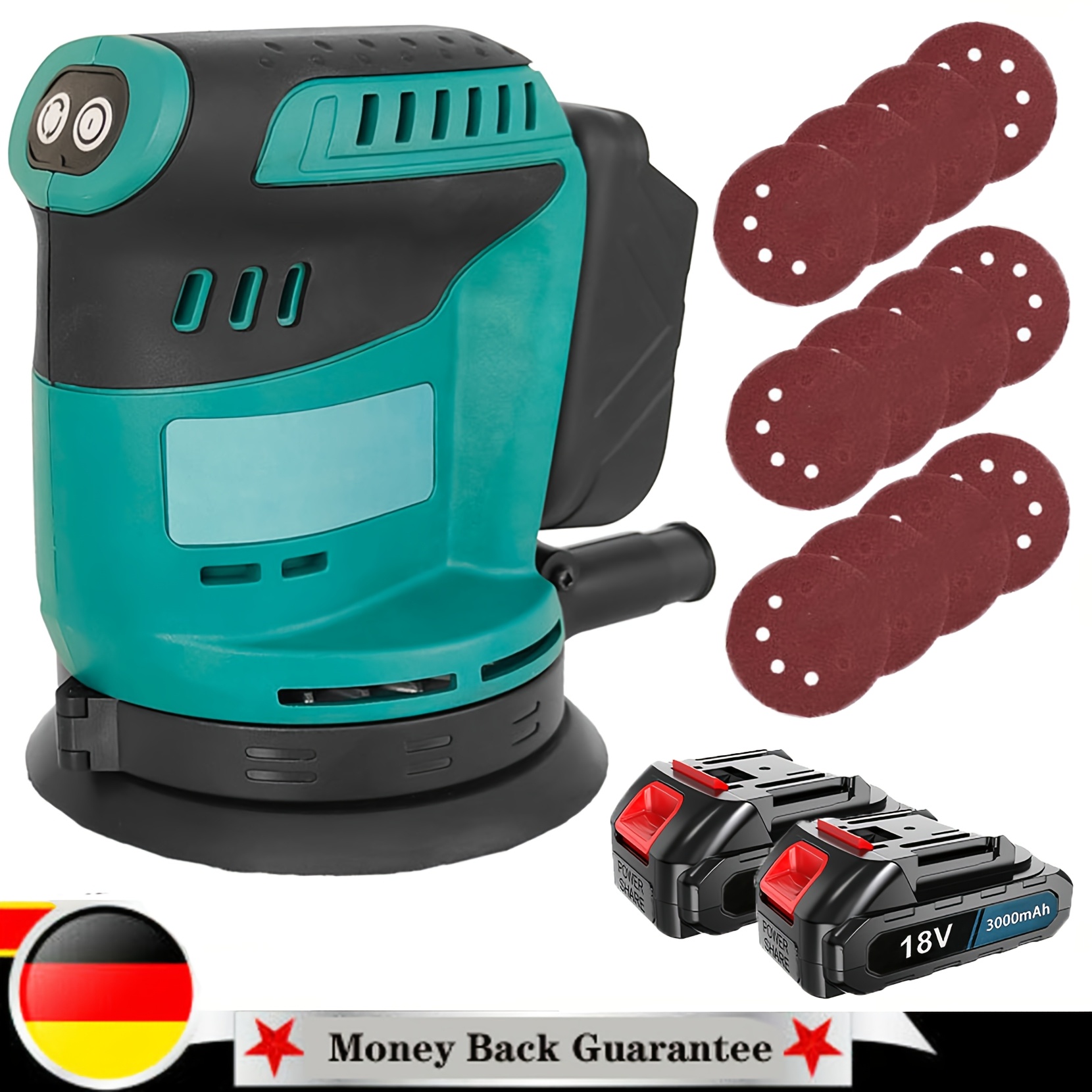 200w Orbital Sander, Cordless Random Sander, Electric Sander For Sanding, Polishing Wood, Diy, Home Improvements, 2x 3.0ah Battery Cordless Sander Replacement For Makita 18v Battery