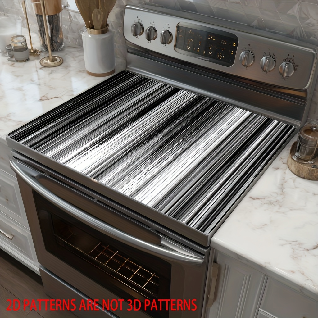 item picture 1pc 2d flat monochrome vertical lines kitchen stove top protector mat coffee   fits oven washer dryer mouse pad kitchen decor 2d flat appliance protector modern kitchen decor heatresistant pad easy to clean stove cover flat