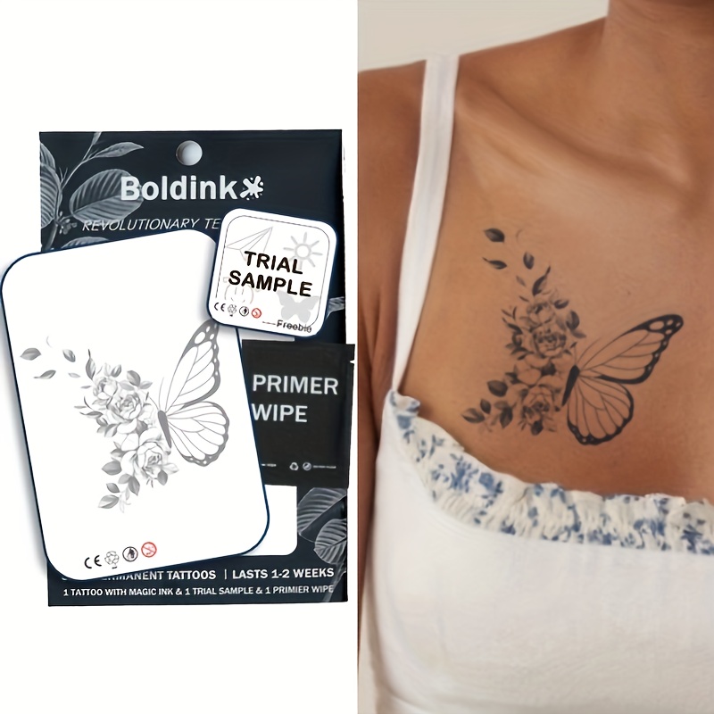 

Boldink Revolutionary Technology Tattoos, Semi-permanent Tattoos, Floral Butterfly, Temporary Tattoos, Long Lasting, Fake Tattoos, Water-resistant, Authentic Tattoo Look, Plant-based, Tattoo, X148