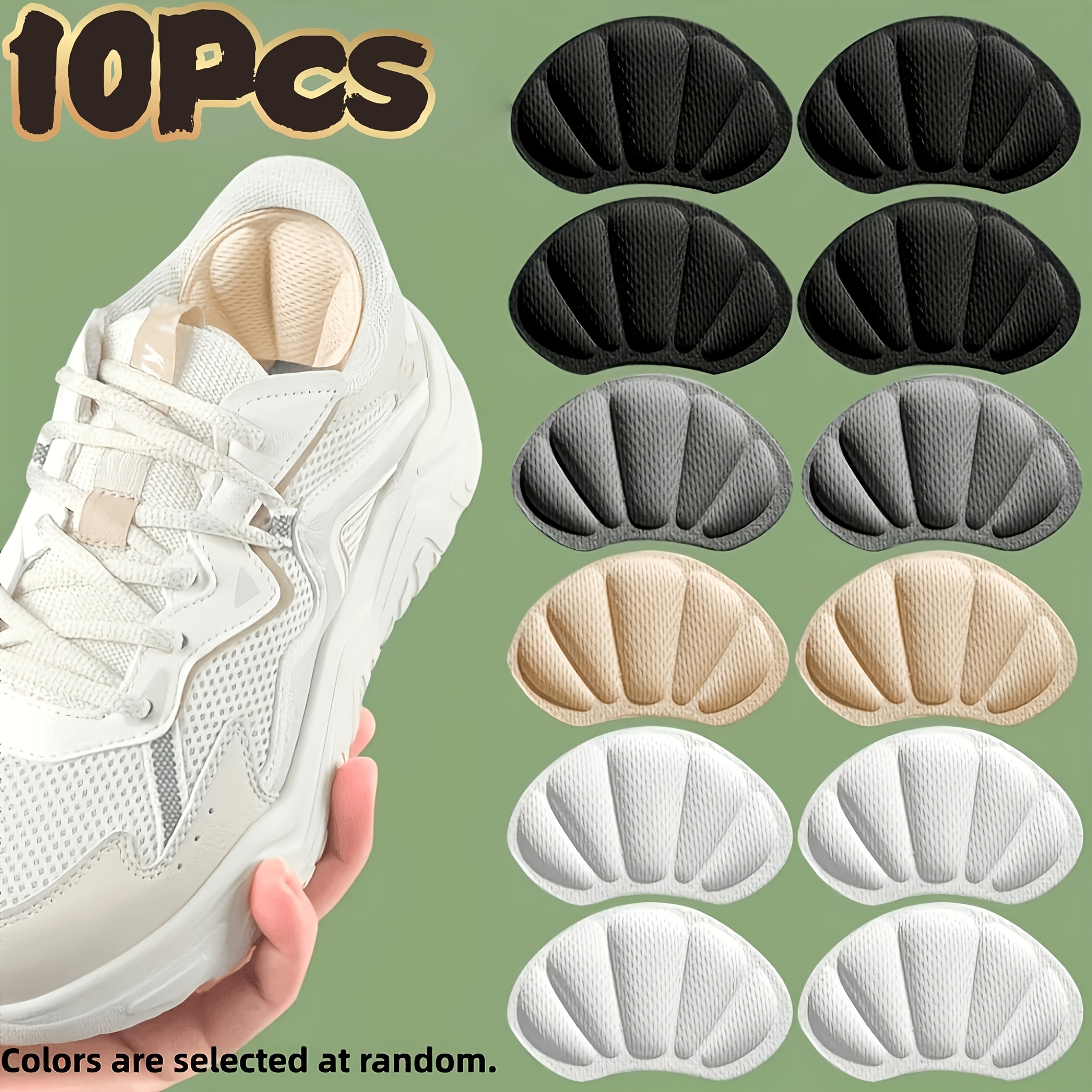 Image of 10pcs Anti-slip Heel Pads, Soft And Comfortable, Breathable And Sweat-absorbing, Anti-slip And Wear-resistant, Heel Area, Random Colors