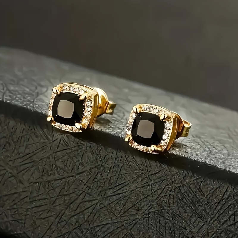 

1 Pair Of 6mm Square Black Zirconia Earrings, Mini Earrings, Men's Cool, Fashionable, Hip-hop Style, Personalized Punk Jewelry