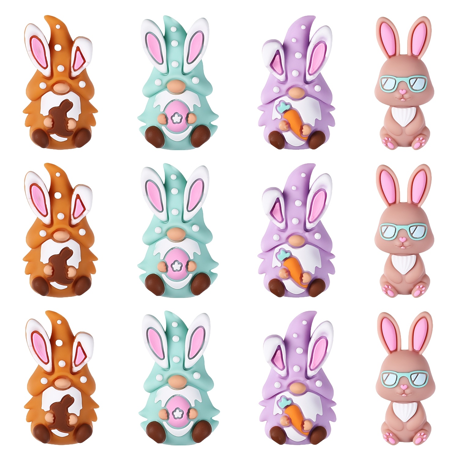 

12pcs Silicone Easter Bunny & Beads Set, 3d Bunny & Shaped Beads For , Keychains, Handmade Crafts - Silicone Material