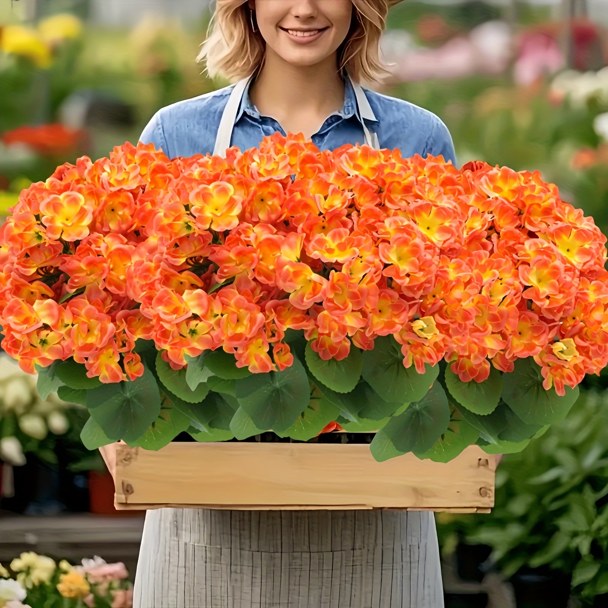 90 flowers large artificial geraniums realistic orange flowers uv resistant indoor outdoor decor for weddings   courtyards gardens no maintenance fall decoration thanksgiving halloween durable plastic floral arrangement