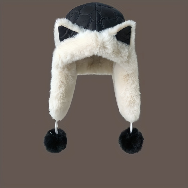 womens winter hat   ears beige white plush beanie stretchy cold weather ear flaps lightweight warm winter cap for everyday formal outfits cute animal ear design winter accessories coldproof headwear   fashion accessory Product details 0