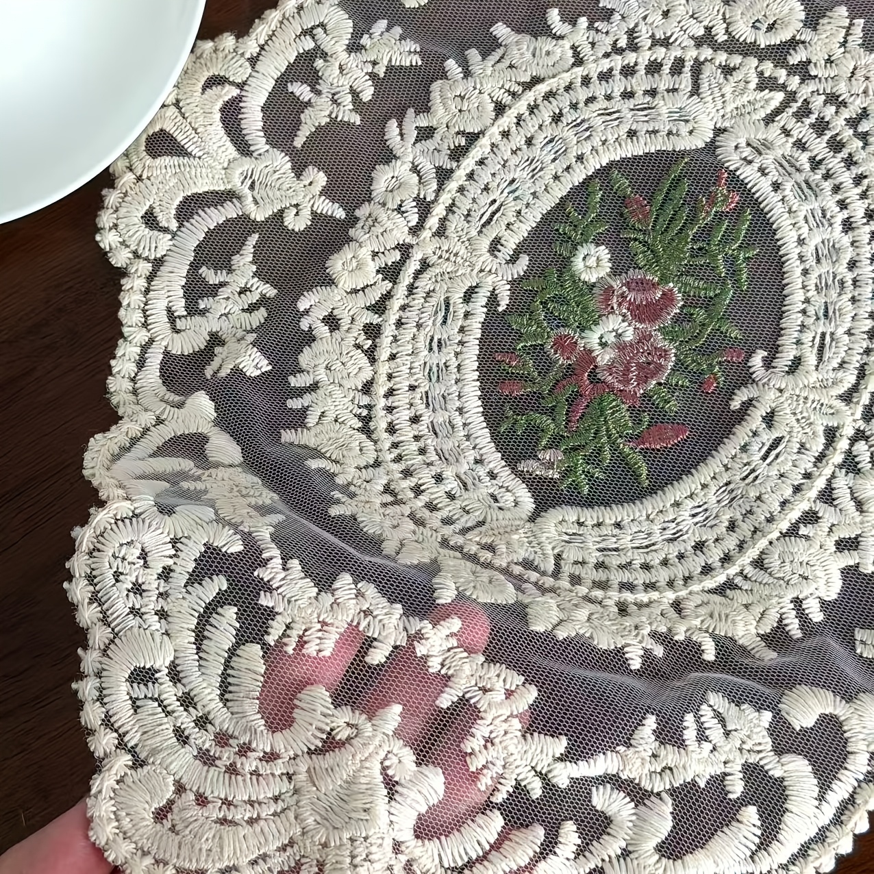 TEMU 1 stuks Roos Borduurwerk Placemat