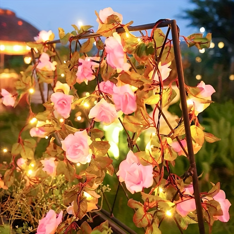 

1pc Artificial Rose Flower String Light String, Solar Power Fairy Light, Waterproof Atmosphere Light For Party, Holiday, Wedding, Christmas, Yard, New Year, Birthday, Valentine's Day