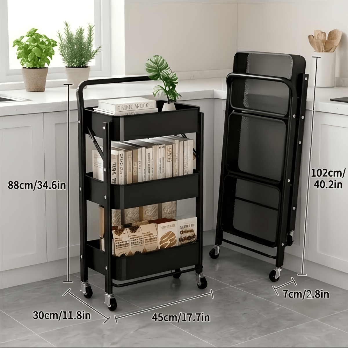 TEMU Kitchen Cart Service Cart Bathroom Rack Organizer Wheel Rack Cart Kitchen Rack Foldable Kitchen Universal Cart Bathroom And Office, 3/4rd Floor