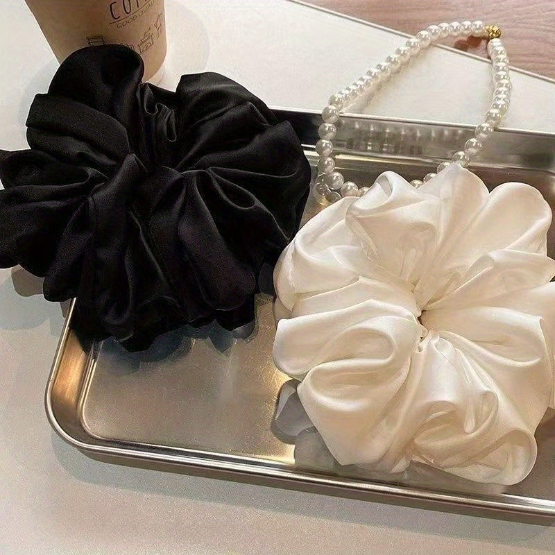 Jumbo Solid Hair Scrunchie in Black or White, Plush Textured