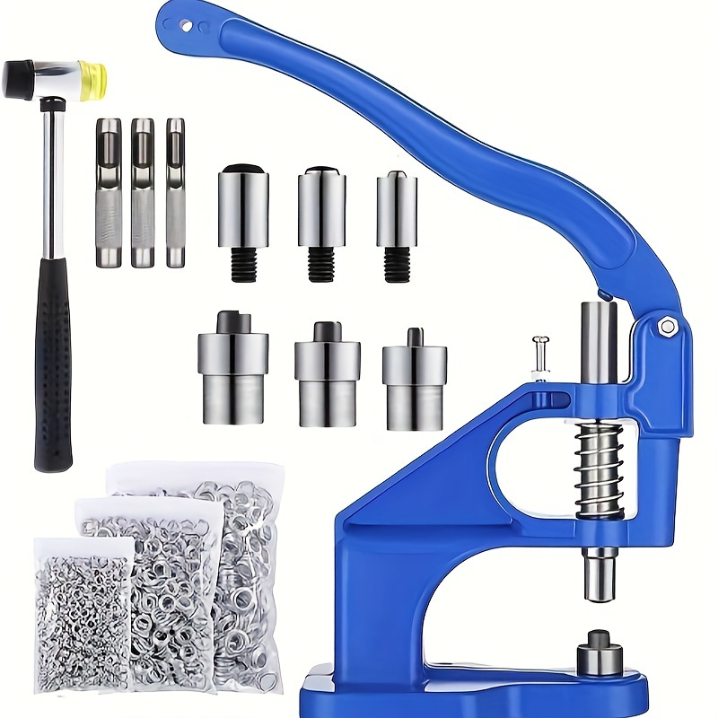 

1set Heavy-duty Grommet Press Machine, Manual Hand Press Eyelet Tool Kit With 3 Dies (#0/#2/#4) And 900 Grommets 6/10/12mm, Ideal For Diy Leather Craft, Belts, Wallets, Curtains