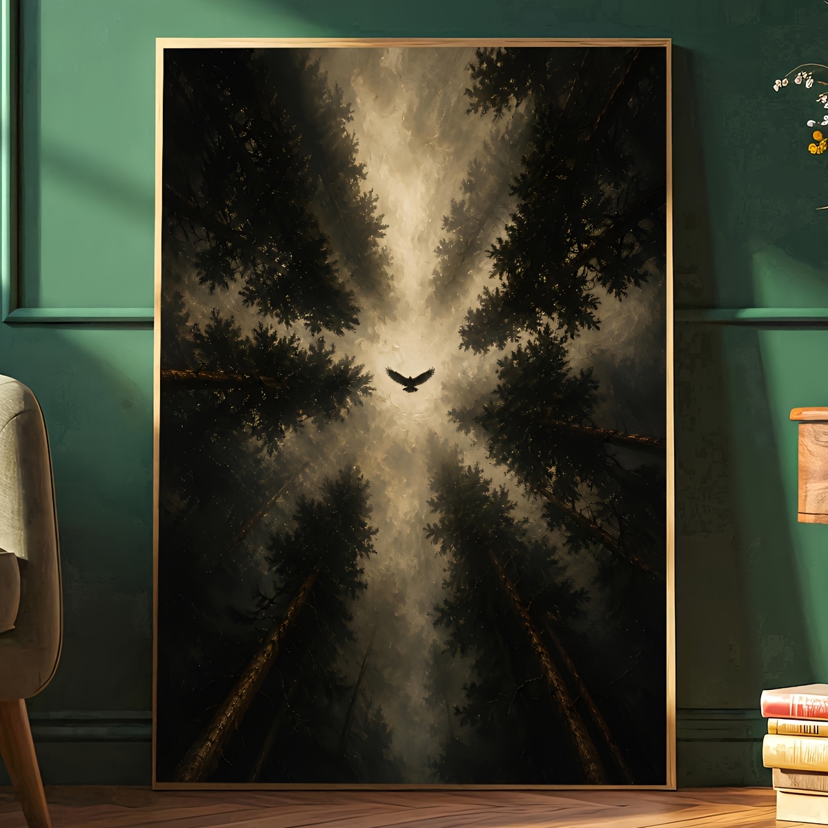 TEMU 2d Flat, 1pc Frameless Crow Poster, Gothic Forest Art Canvas Painting, Art, Birthday Gift, Living Room, Bedroom, Kitchen, Bathroom, Decoration,