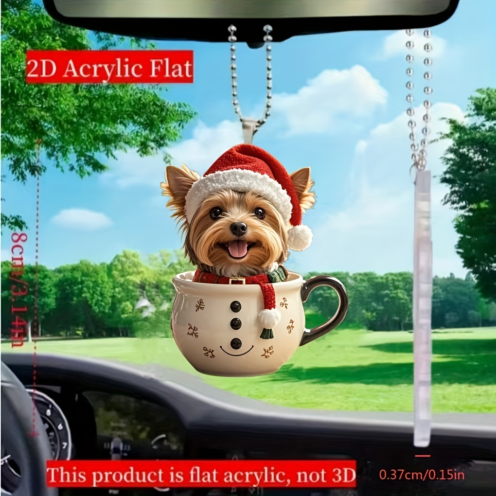 

Yorkshire Terrier In Santa Hat Acrylic Hanging Ornament - 1pc Christmas Themed 2d Yorkie Dog Pendant For Rearview Mirror, Home, Kitchen Decor, Handbag & Keychain Accessory, Ideal Holiday Gift