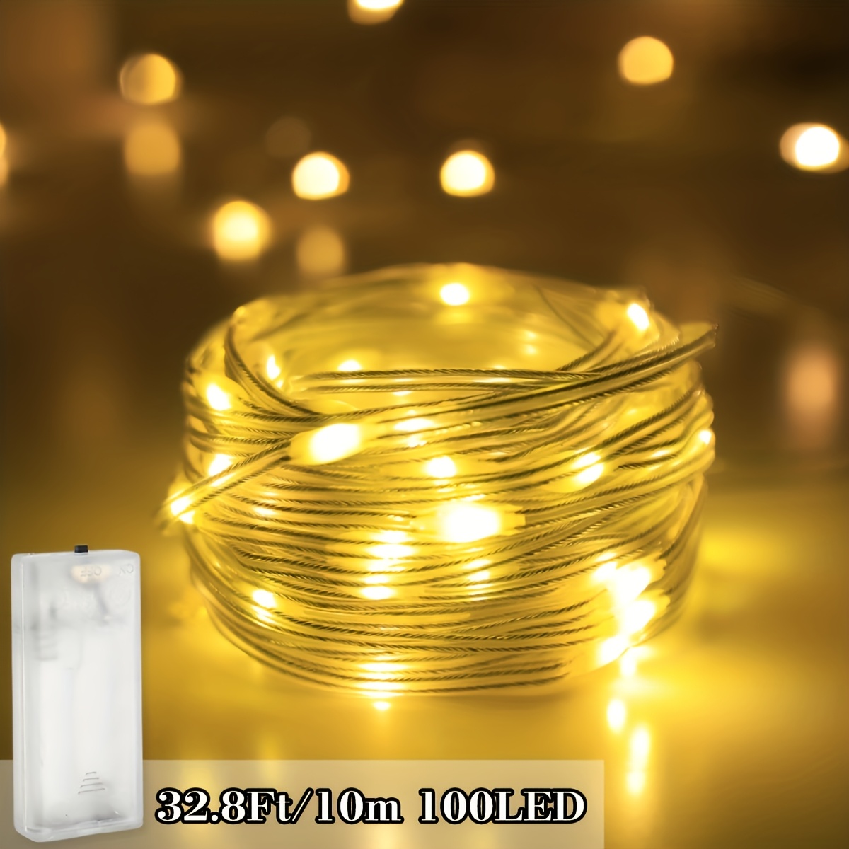 TEMU 1pc BZPCF 30/60/100 LED Guirlande Lumineuse à Piles - Fée avec Modes Clignotants (Blanc Chaud/Multicolore/Bleu/Blanc) - Cordon Souple pour