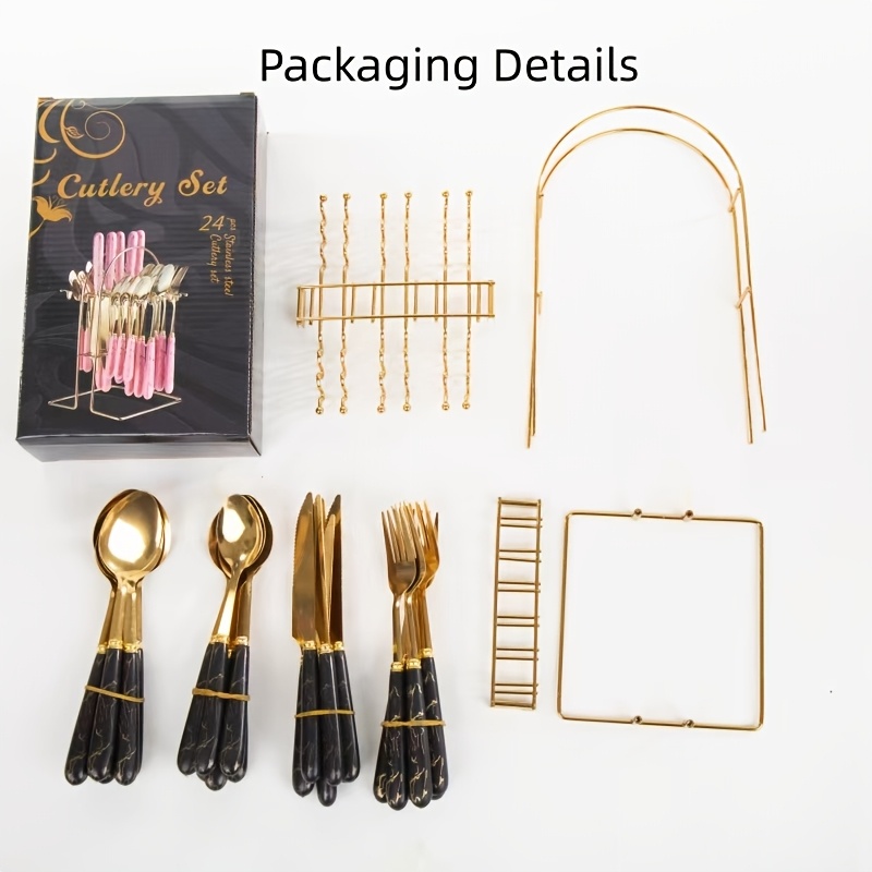 24pcs Cutlery Set, Elegant Marble Pattern Multi-Functional Tableware, Suitable for Restaurants and Desserts, Includes Dinner Forks, Soup Spoons, and Teaspoons - Ideal for Home and Hotel Kitchen Dining, Fanyishu Outdoor Tableware