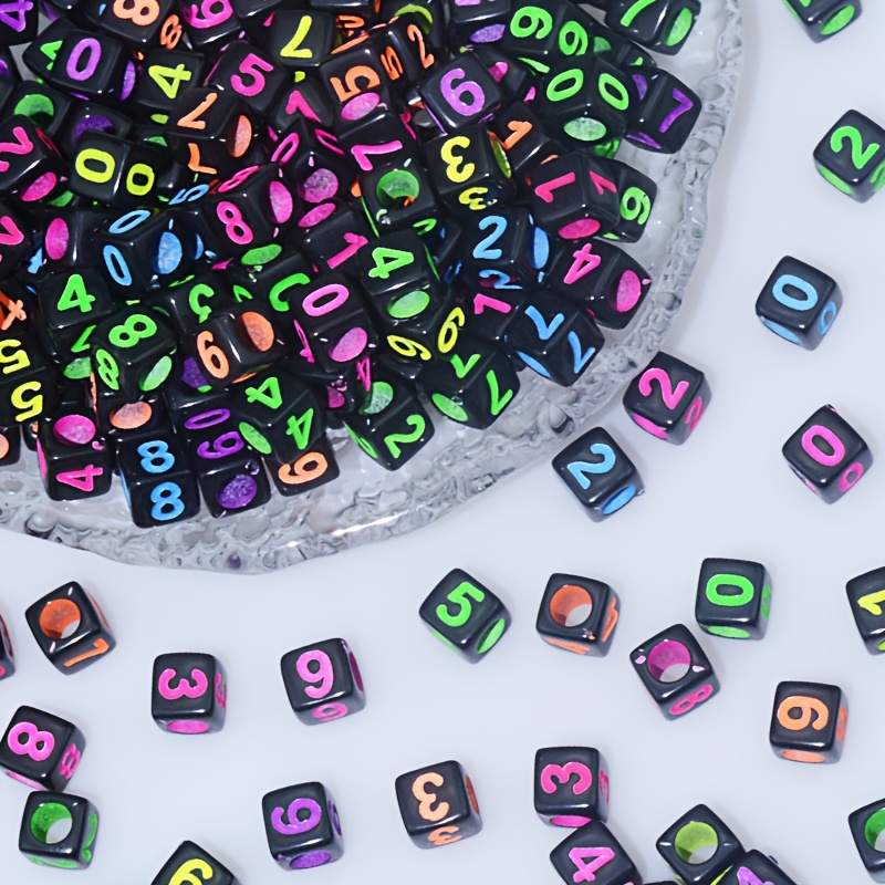 100pcs Acrylic Numbered Dice Beads Rainbow Decorative Beads 6x6mm