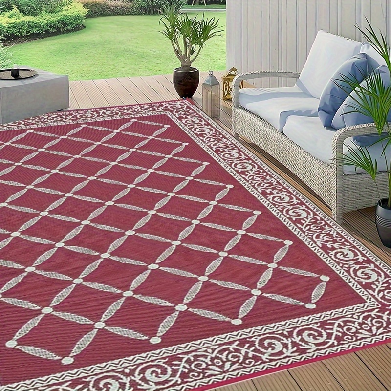 

6ft X 9ft Outdoor Rug Reversible Camping Mat, Patio Rug, Easy Clean Outdoor Rv, Balcony, Deck, Beach, Porch And Backyard Rug (burgundy/)