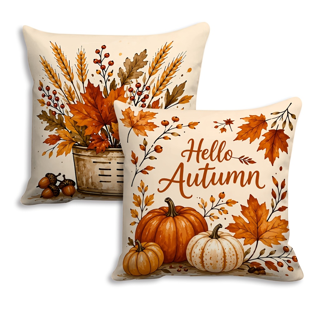 TEMU Set pezzi, Stampa Piatta 2D, e per Cuscino Decorativo con Foglia d'Acero e Zucca del Raccolto Autunnale, Stampa su un Solo , Senza , Imbottitura