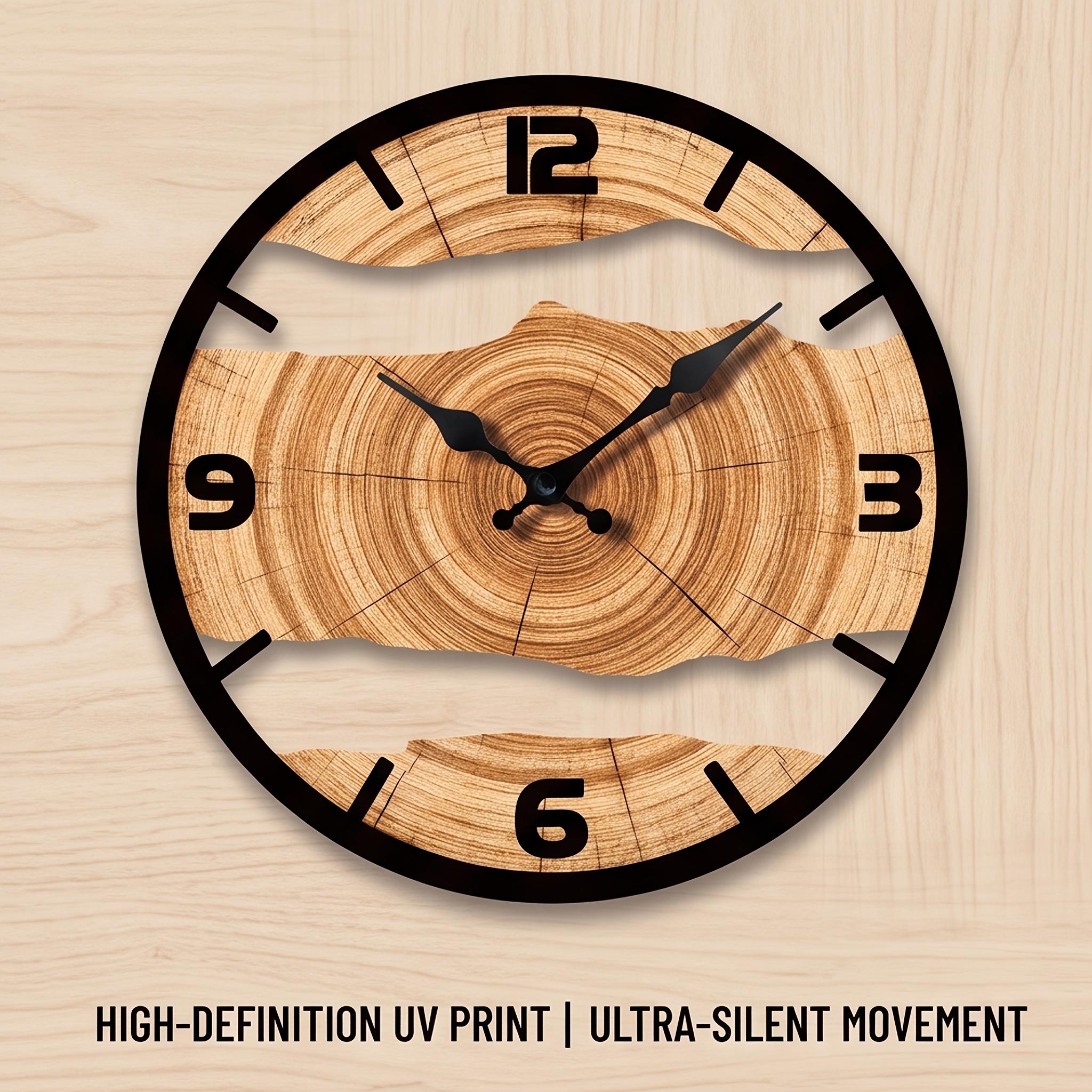 TEMU 1 pz Orologio retr簷 con anello d'albero in legno cavo, orologio silenzioso facile da installare, decorazione creativa individuale per la casa,