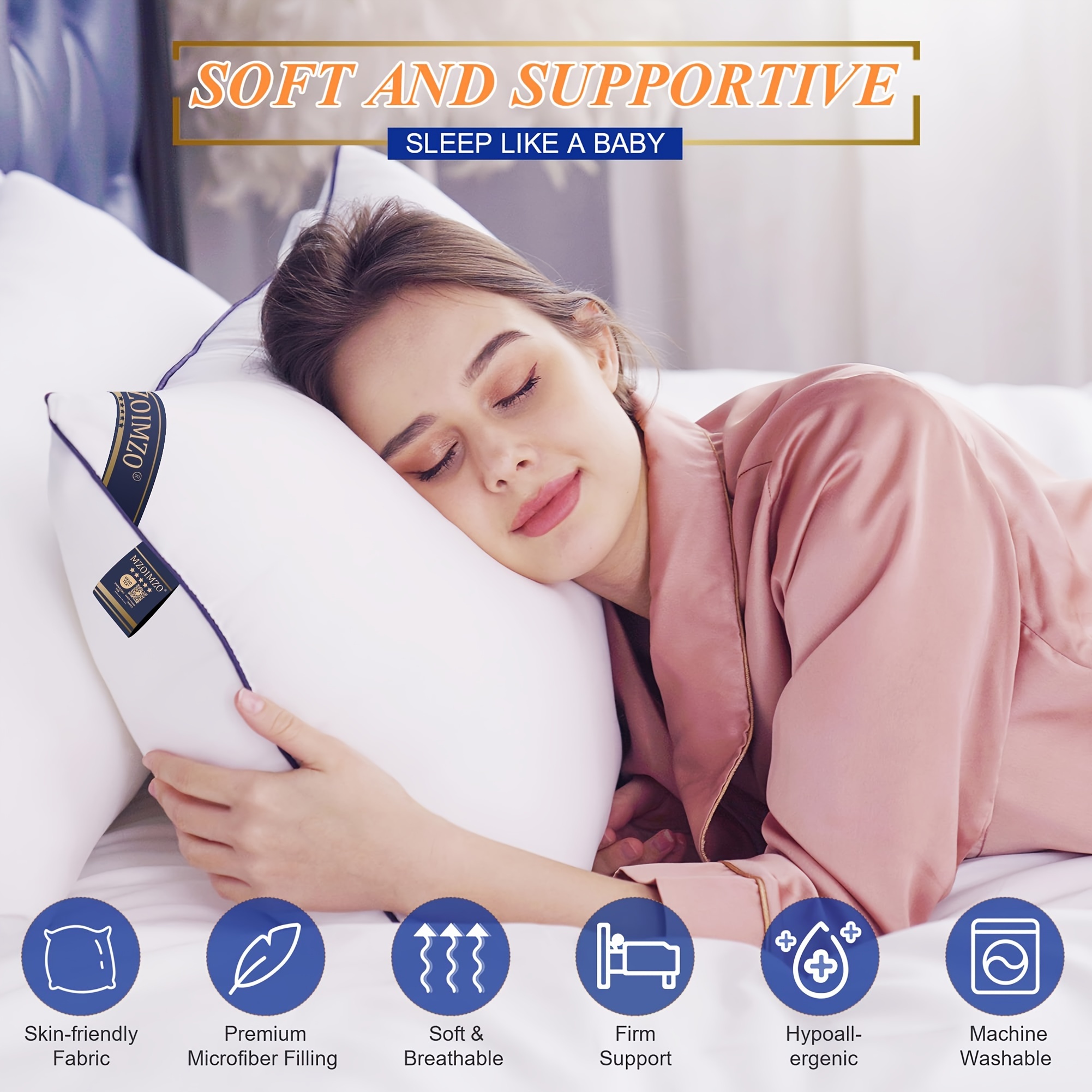 

Supportive Firm Bed Pillows For Sleeping- Standard Size, Set Of 2, Cooling Hotel Quality With Premium Soft Down Alternative Fill For Back, Stomach Or Side Sleepers