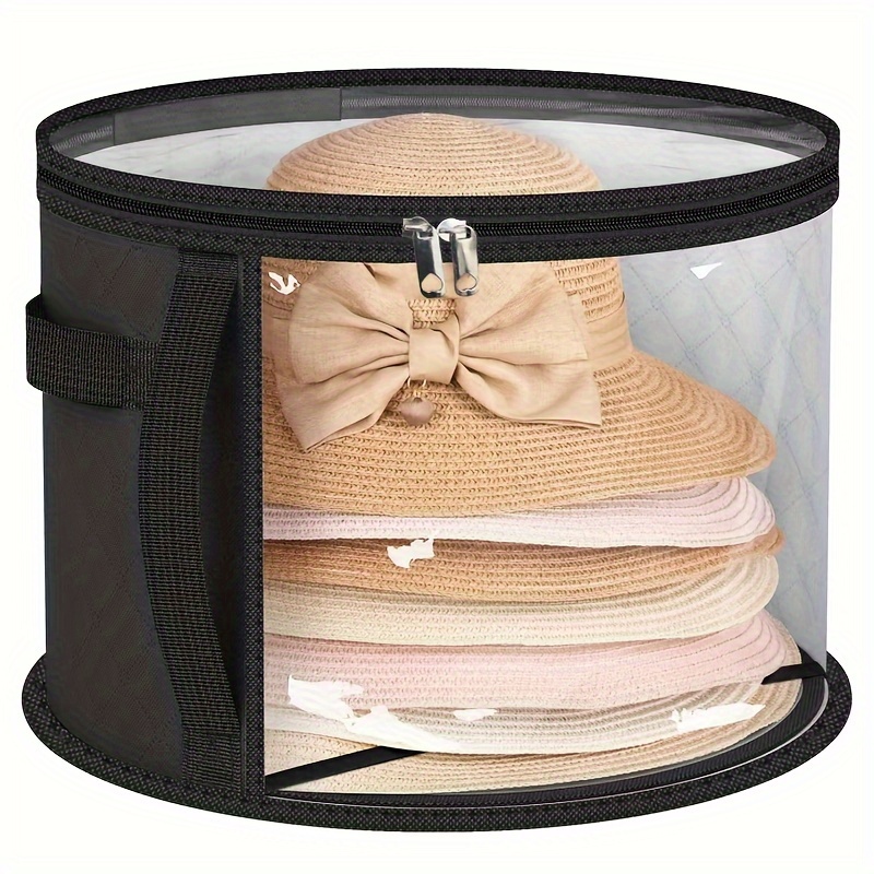 

1pc Minimalist Style Transparent Fashion Hat Storage Organizer - Foldable Non-woven Handbag With Clear Viewing Window, Portable With Zipper And Carry Handle For Stacking Hats