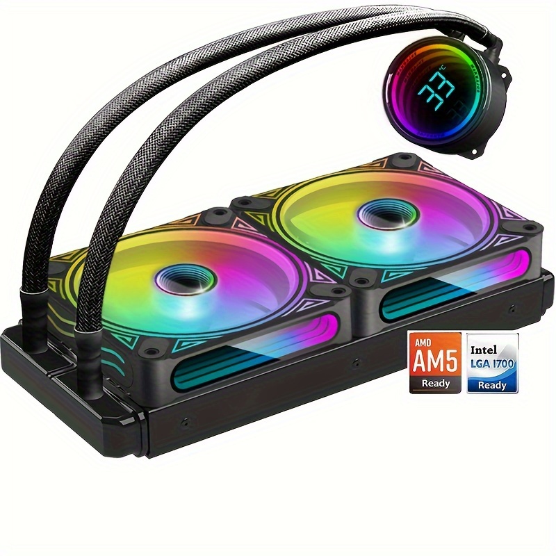 

240mm Black Argb Liquid Cpu Water Cooling With 2 X 120mm Argb Pwm Fan, Temperature Display, Computer Water Cooling