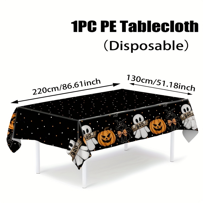 TEMU 1pc, Halloween Pumpkin Plastic Tablecloth, Disposable Plastic Happy Halloween Boo & Pumpkin Tablecloth Table Cover, Halloween Decoration Gift