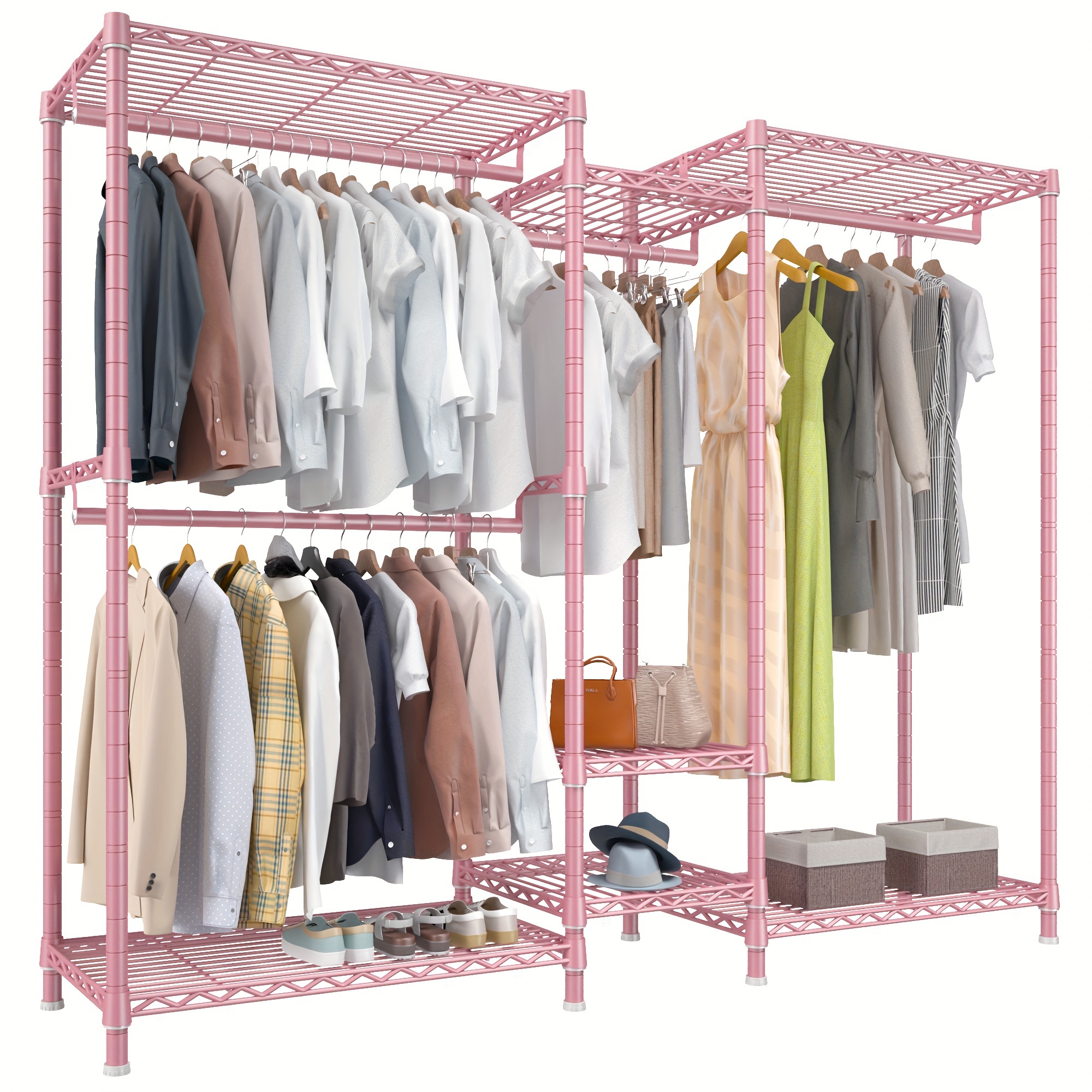 

Clothes Rack Heavy Duty Clothing Rack 725lbs Metal Clothes Racks For Hanging Clothes Portable Commercial Garment Rack Freestanding Closet, 77.1" H X 70.6" W X 13.9" D, Pink