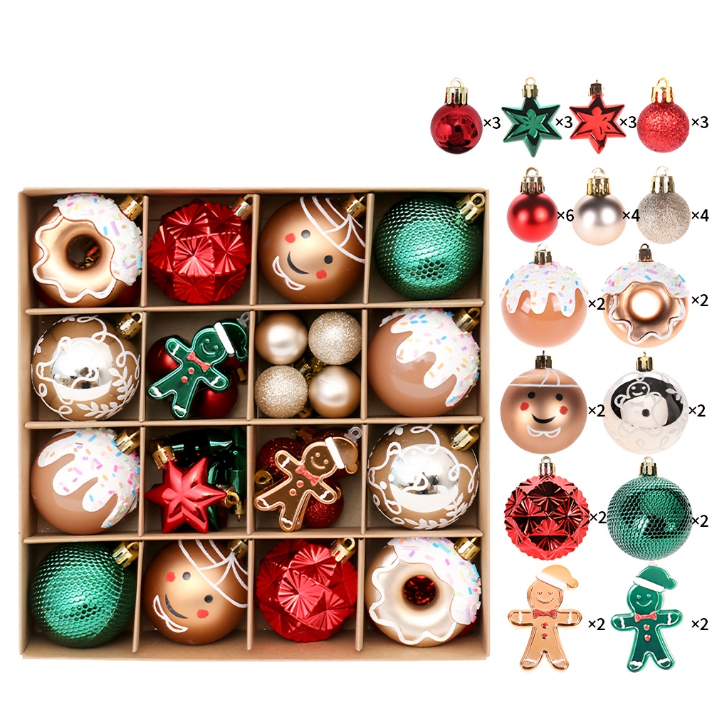 

Luxury 2.36'' Ornaments - Red, Green & Golden Plastic Balls With , Tree Decoration, Weddings & Home Decor, Includes Leather Gift Box