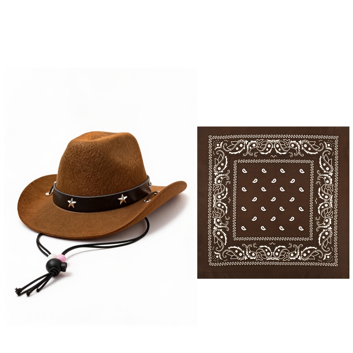 TEMU 2026 Holiday Halloween Christmas Thanksgiving Pet Western Cowboy Set, -pointed Star Cowboy Hat, 2pcs Set For Small To Medium Dogs And Cats,