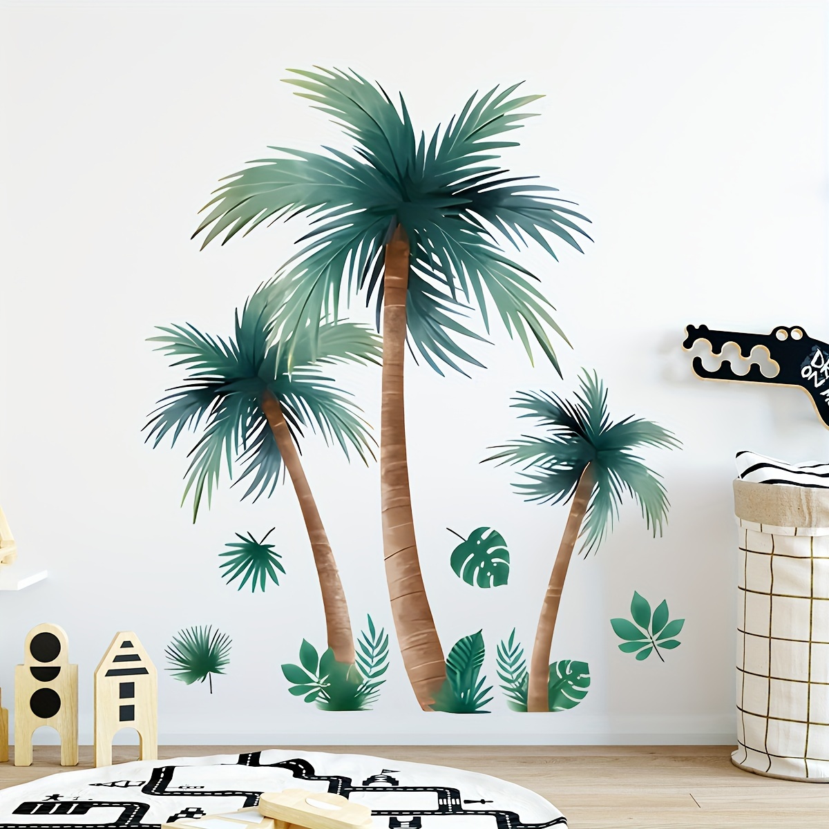 Wandtattoo Kokospalme Strand – 55x57 Cm, Entfernbar, Für Bad, Schlafzimmer, Wohnzimmer, Selbstklebend