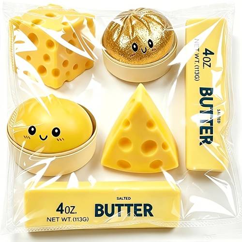 imagen del artículo set de 4 juguetes para fiestas infantiles, juguetes blandos de crecimiento de pan, queso y , bolas realistas para aplastar alimentos , regalos de y para el para niños, estilos y colores aleatorios