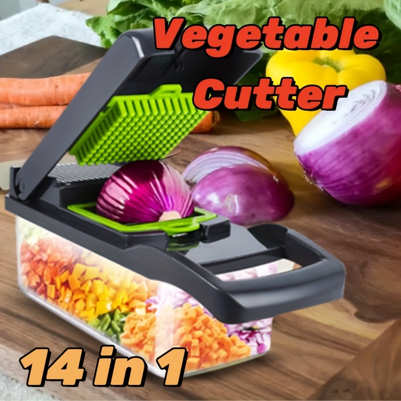 TEMU Vegetable Chopper With Container - Multifunctional Vegetable Cutter, Veggie Chopper, Onion Cutter, Kitchen And Dicers, Fruit And Vegetable Chopper, 14 In 1 Food Chopper