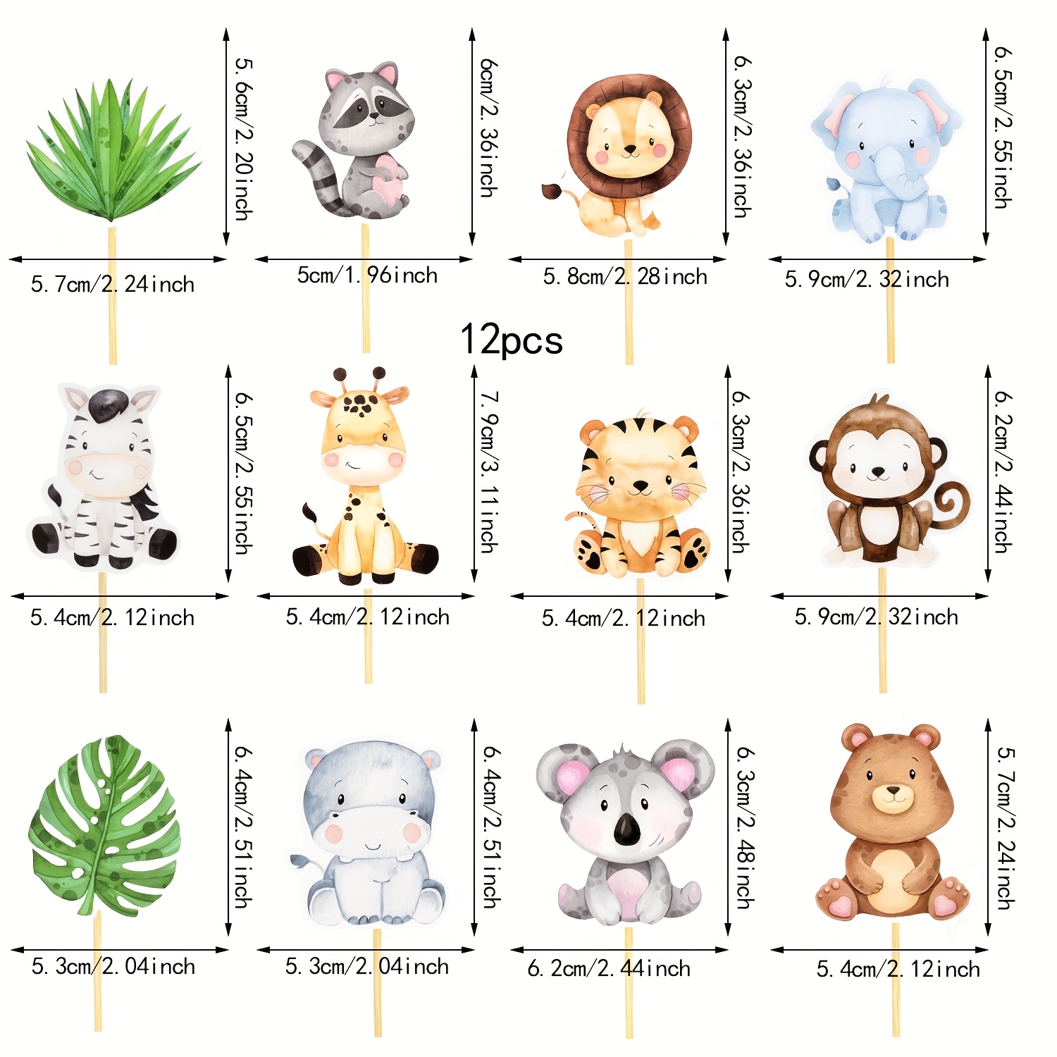 Image of 12-pack Jungle Animal Cupcake Decorations - Wildlife Park Monkey Animal Theme Party Supplies For Birthdays