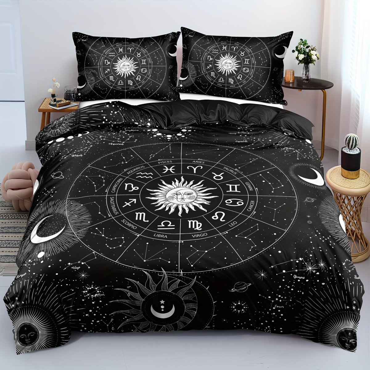 

Astrology Printed Duvet Cover Set With Soft And Breathable Fabric - Includes 1 Duvet Cover And 1/2 Pillow Case Set (no Inner) - Suitable For Bedroom And Guest Room