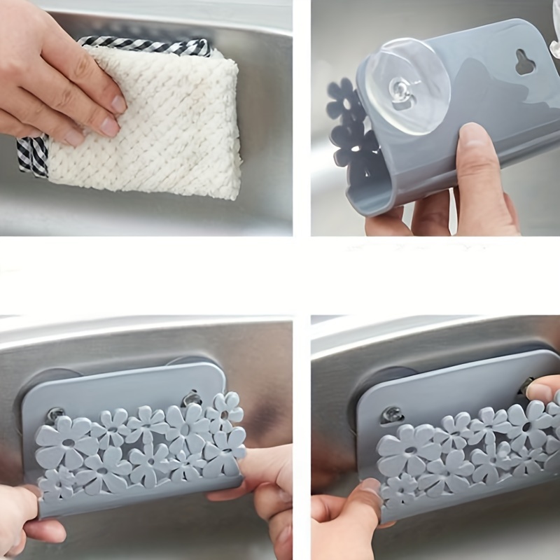 multi function plastic soap and sponge holder with suction cup for kitchen and bathroom wall mounted no drill storage rack for dishcloth sponge and soap details 0