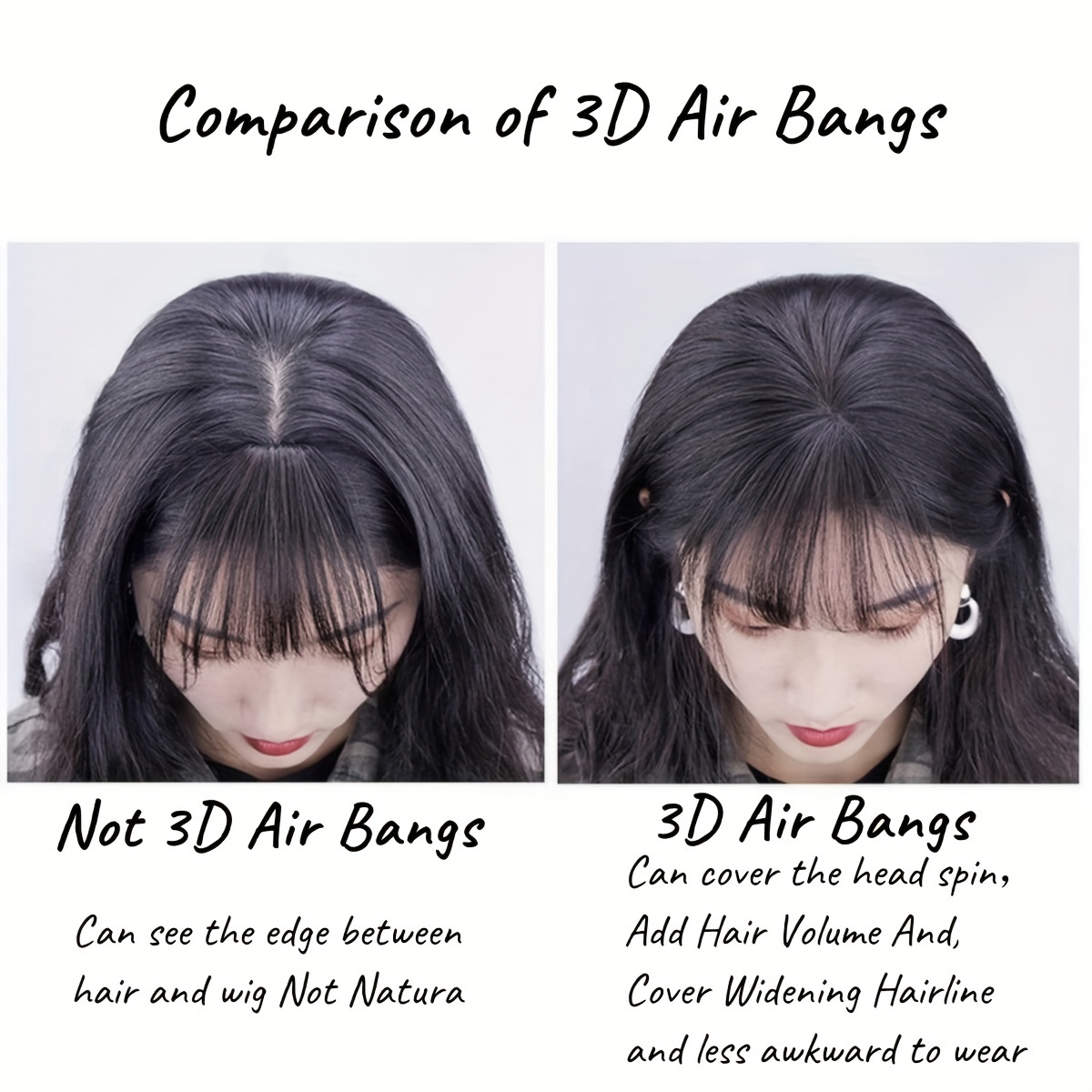   chic 3  in bangs fringe for women invisible synthetic hairpiece natural black straight   with temples   daily wear details 0