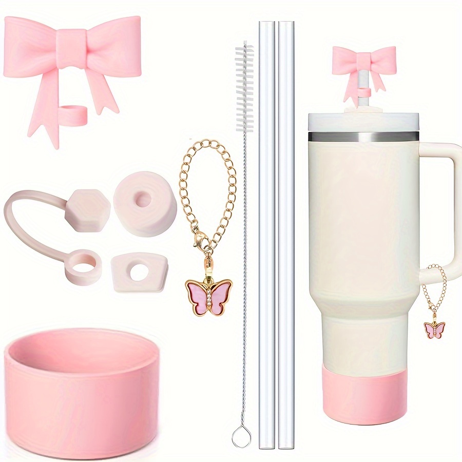 

9pcs Accessories For 40oz Tumbler Cup 3pcs Spill Proof Stopper 1pc Straw Cover Cap For 10mm Straws 1pc Silicone Boot 1pc Charm Chain 2pcs Straw And 1pc Brush