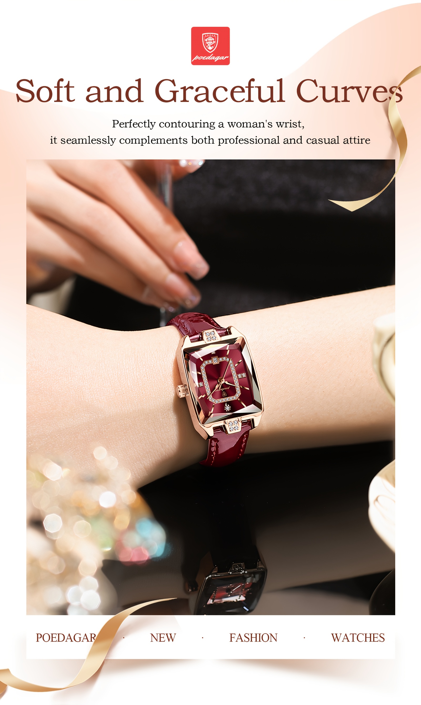 womens elegant watch   ladies wristwatch with burgundy dial square case quartz movement high quality up to 3atm 30m pu leather strap everyday formal jewelry like accessory for women stylish wristwear sophisticated     dial fashionable   fashion accessory chic wristwear durable   professional women Product details 4