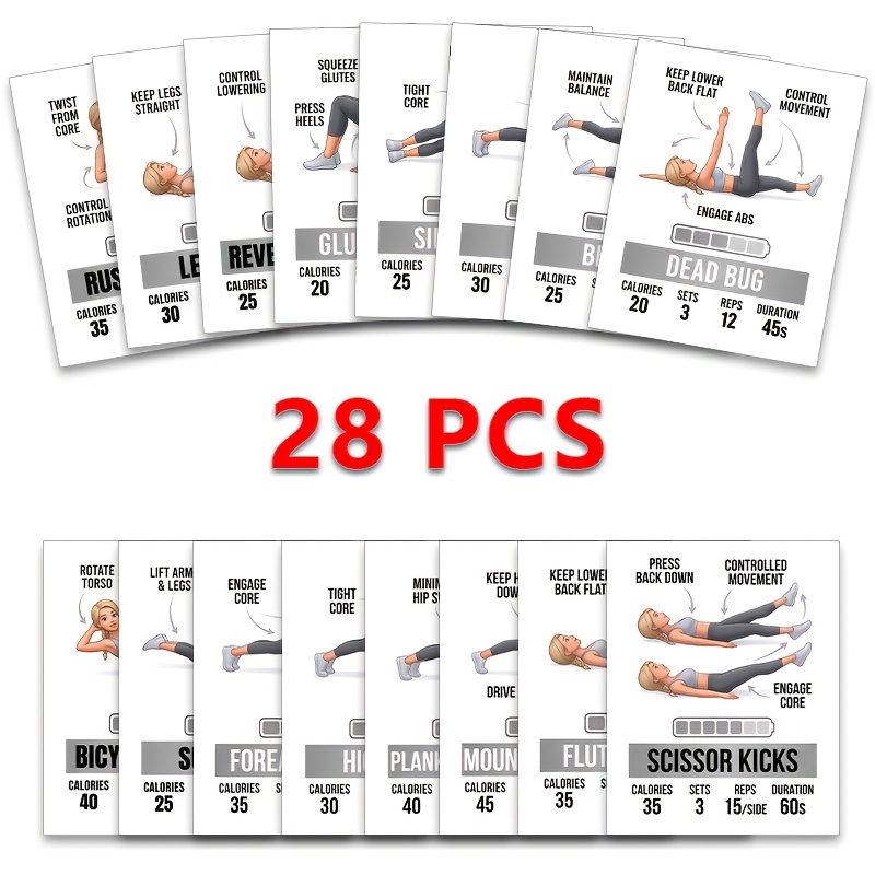 TEMU Training Cards - Set Of Full-body Stability Exercises For Home, Build Stronger Abs, Back & Obliques, Perfect For Levels